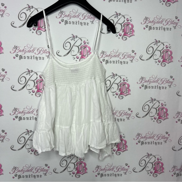 Joe & Kate tank top distressed ruffle frilly zip up side white cute boho shirt - Picture 2 of 8